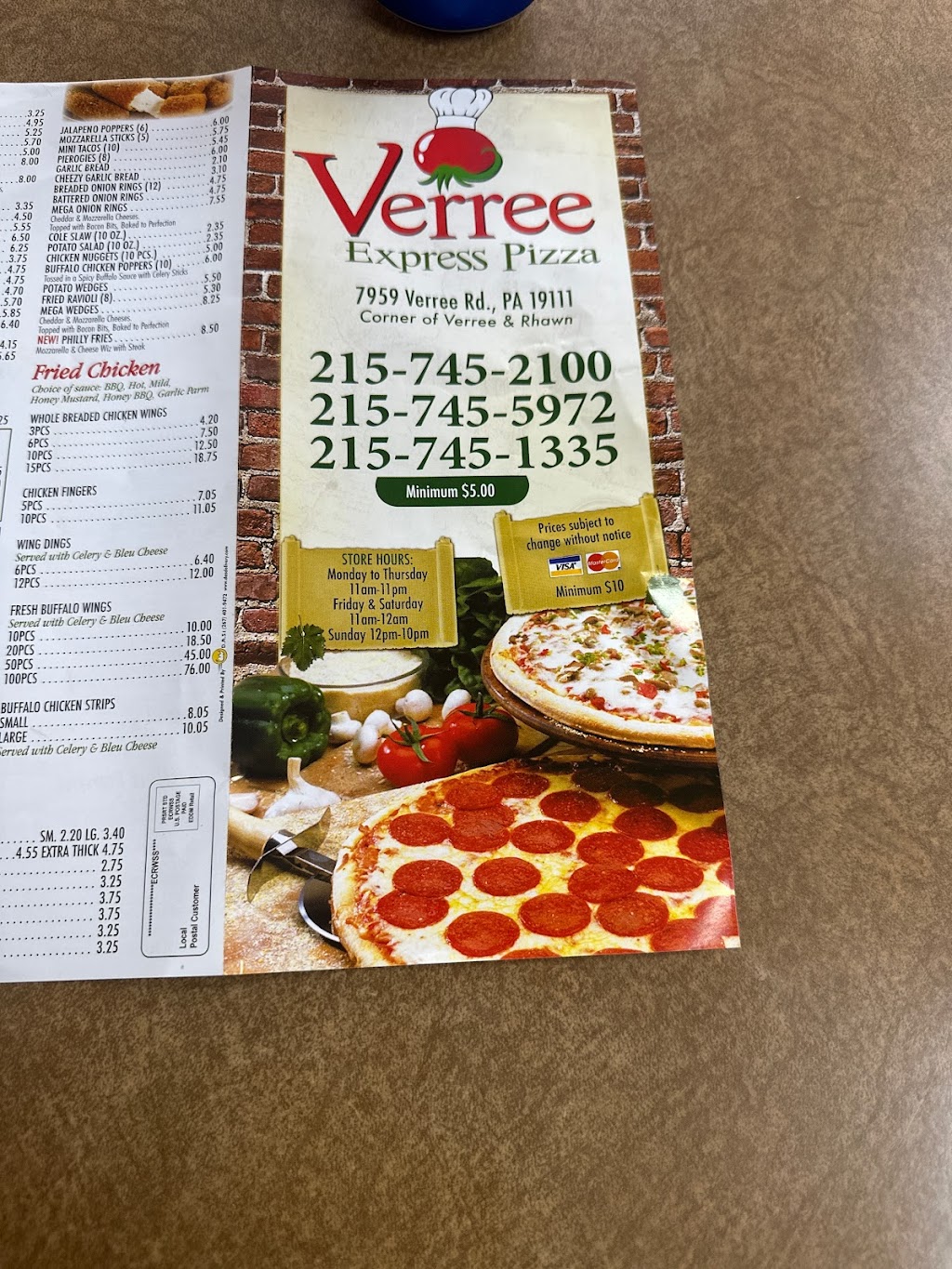 Verree Express Pizza | 7959 Verree Rd, Philadelphia, PA 19111 | Phone: (215) 745-2100