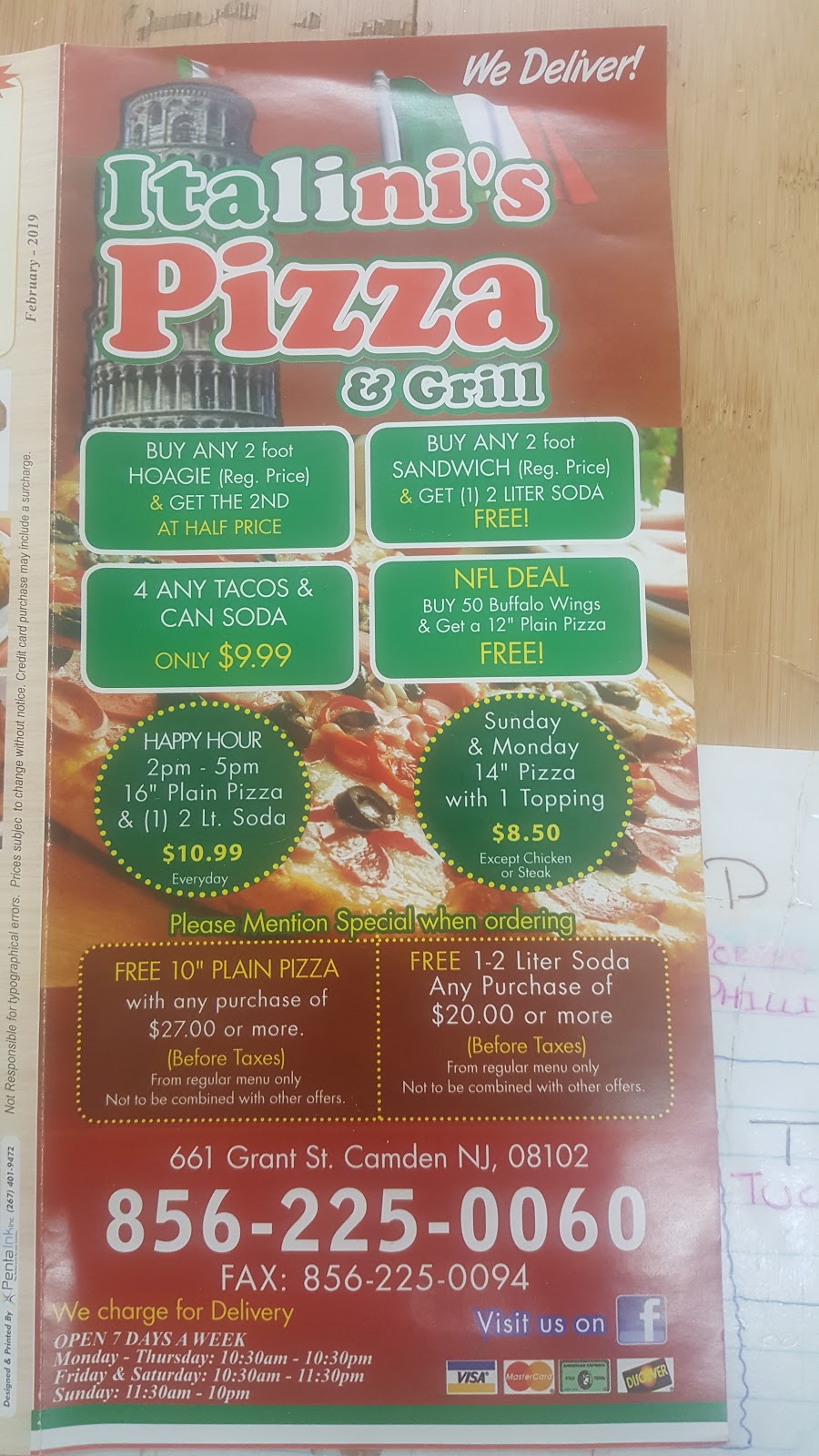 Italinis Pizza & Grill | 661 Grant St, Camden, NJ 08102 | Phone: (856) 225-0060