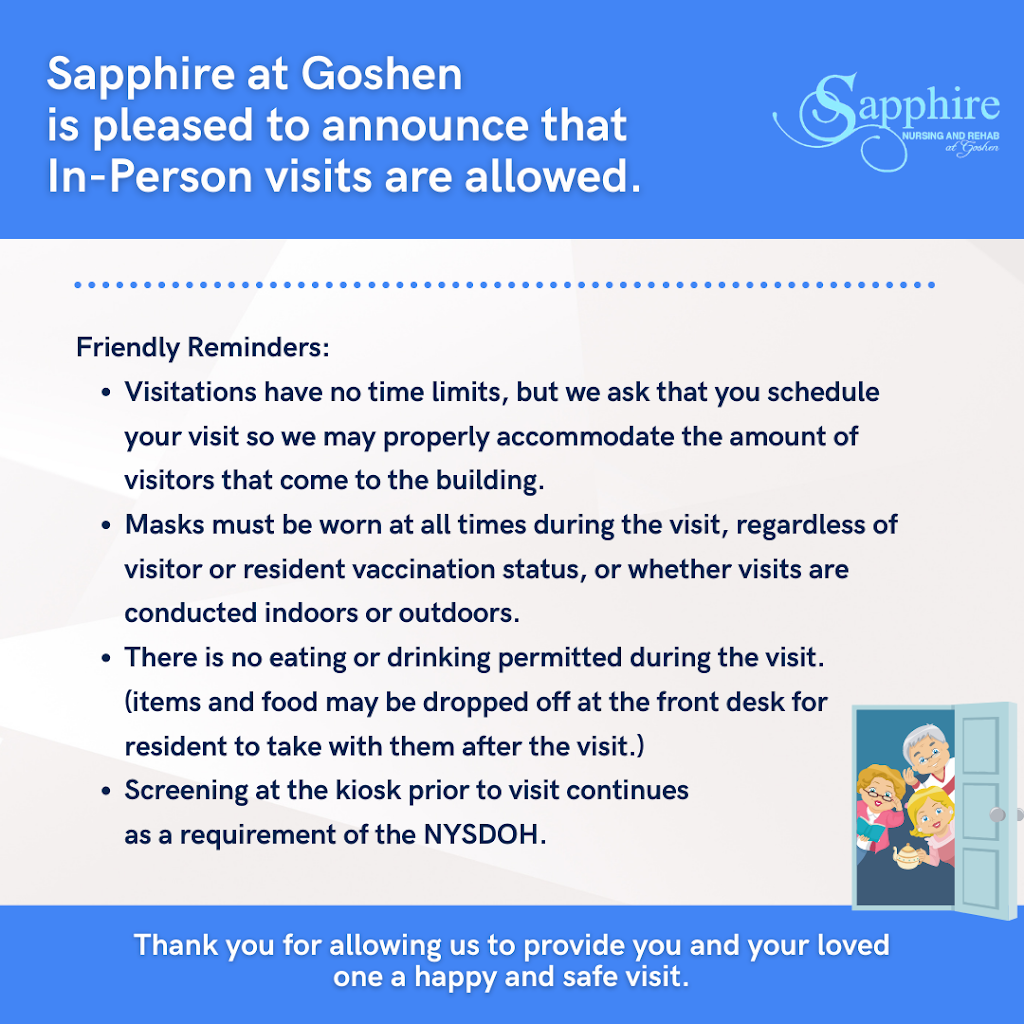 Sapphire Nursing and Rehabilitation at Goshen | 46 Harriman Dr, Goshen, NY 10924 | Phone: (845) 360-1200