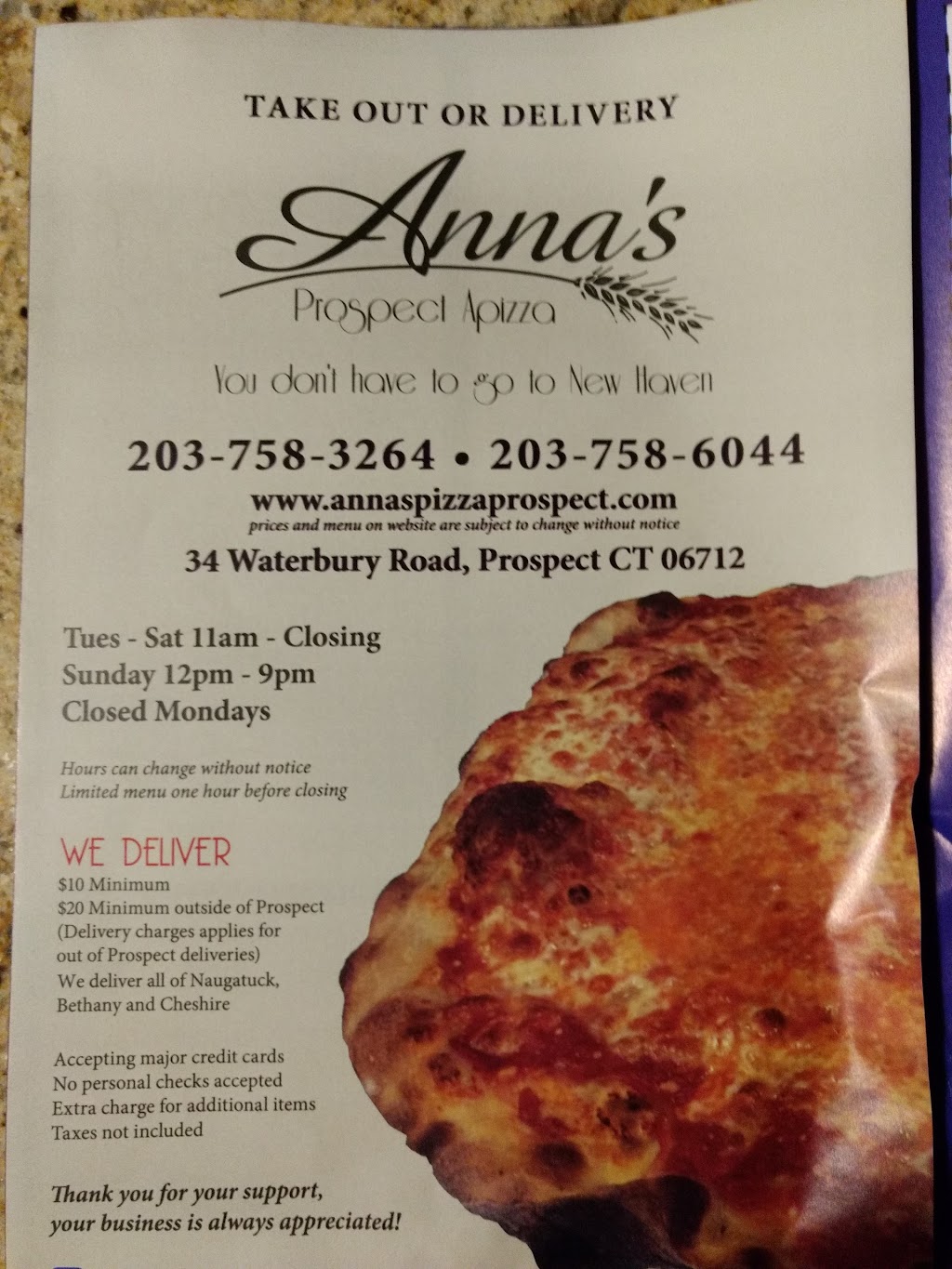 Annas Prospect Apizza | 34 Waterbury Rd #2, Prospect, CT 06712 | Phone: (203) 758-3264