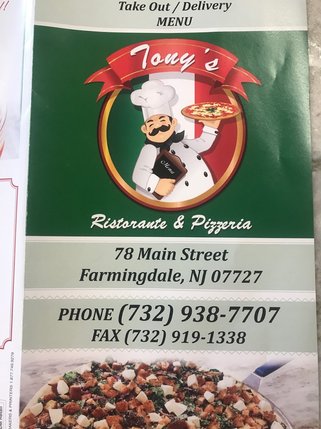 Tonys Italians Pizziera and Restaurant | 78 Main St, Farmingdale, NJ 07727 | Phone: (732) 938-7707