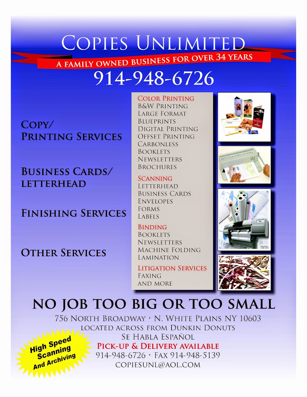 Copies Unlimited | 756 N Broadway, White Plains, NY 10603 | Phone: (914) 948-6726