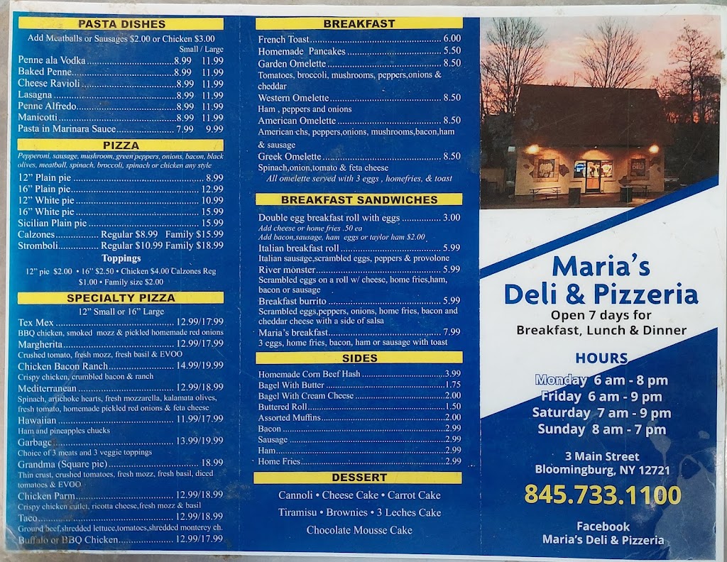 Marias Deli & Pizzeria | 3 Main St, Bloomingburg, NY 12721 | Phone: (845) 733-1100