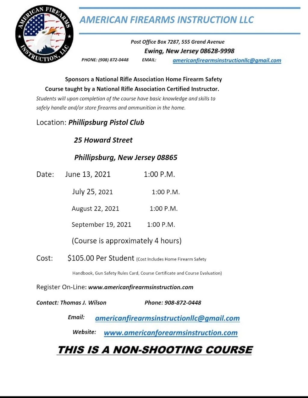 American Firearms Instruction LLC | 555 Grand Ave, Ewing Township, NJ 08628 | Phone: (908) 872-0448