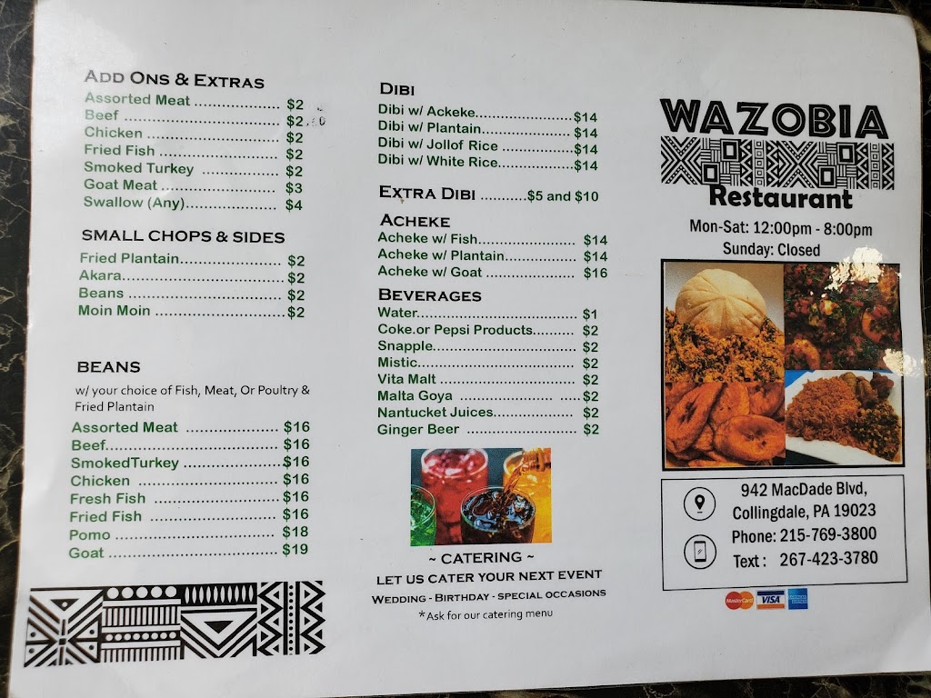 Wazobia Nigerian Restaurant | 942 MacDade Blvd, Collingdale, PA 19023 | Phone: (215) 769-3800
