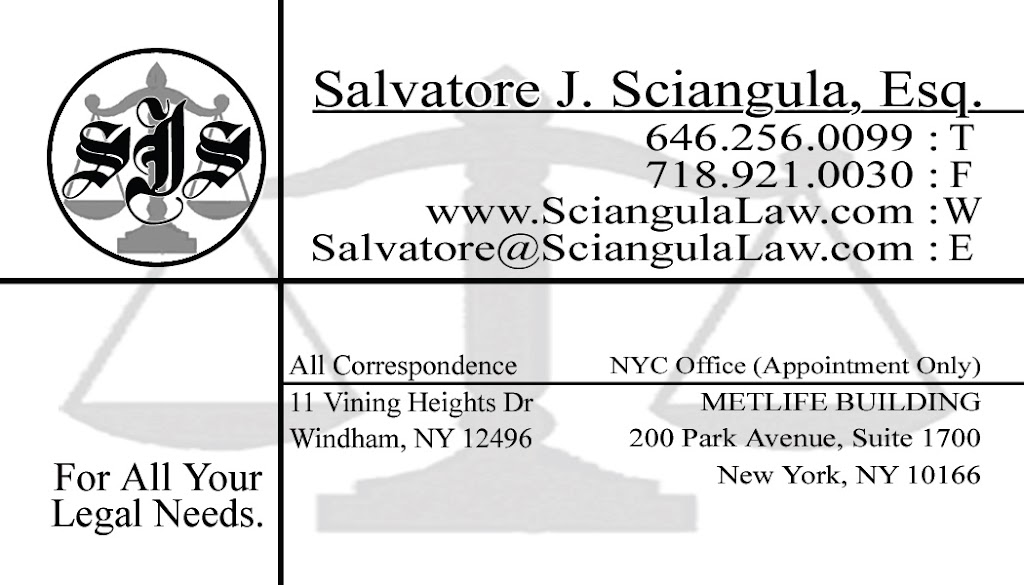Salvatore J. Sciangula, Esq. | 11 Vining Heights Rd, Windham, NY 12496 | Phone: (646) 256-0099